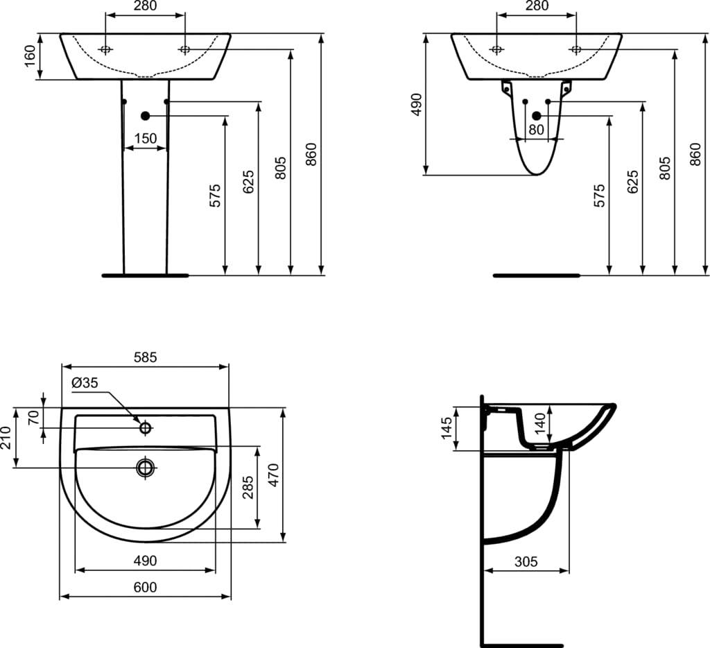 Ideal Standard Eurovit Colonna Quarzo - Bianco - 1 Foro - Libera Installazione