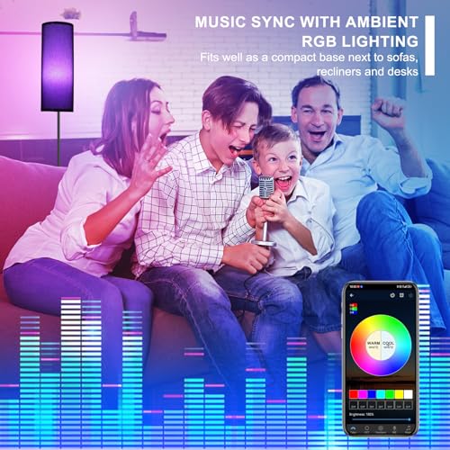 Image of FRIDEKO HOME Floor Lamp, Color Changing Ambient Lighting for Living Room Bedroom, Standing Lamp with App & Remote Control, Tall Corner Lamp for Christmas Home Decor, 9W 800LM, Foot Switch, Black Shade