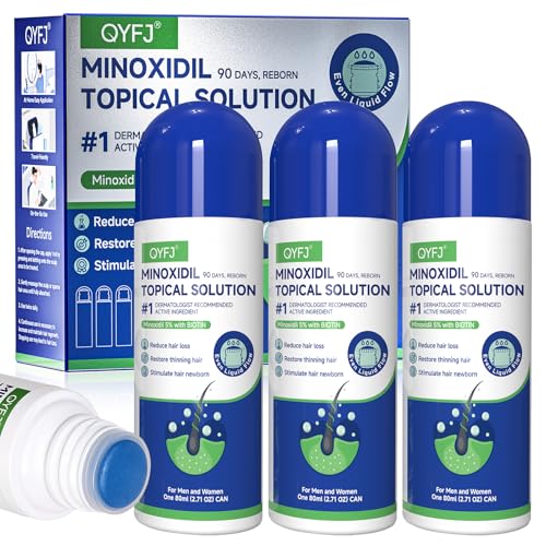 Image of 3 Pack 5% Minoxidil for Men and Women,Minoxidil Beard and Hair Growth Serum(Biotin-Infused) with Sponge Applicator for Thinning Hair and Sparse Beards,4-Month Supply 3 x 2.7 FL OZ