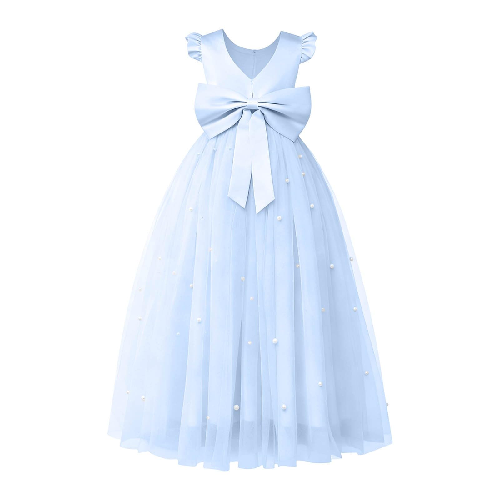 Generico Gonna Tulle Bambina Tutu Ballerina Bambina Gonna A Vita Alta Lunga con Fiocco E Perline, Abito Formale per Compleanni E Gare di Bellezza