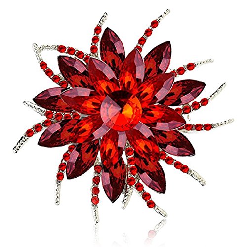 Ailer Fashion Red Brooches Pins for Women with Sparkling Created Crystal Bouquet Bloom Flower Wedding Brooch