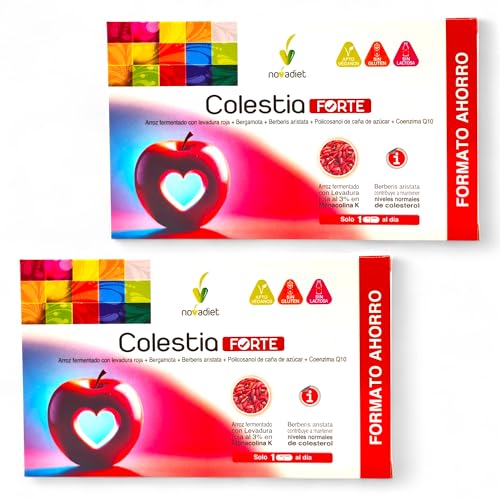 Novadiet Colestia Forte - Pack 2 x 60 Cápsulas - Complemento Alimenticio con Arroz Fermentado, Berberis Aristata, Bergamota y Policosanol - Ayuda Mantener Niveles Colesterol y Sistema Circulatorio