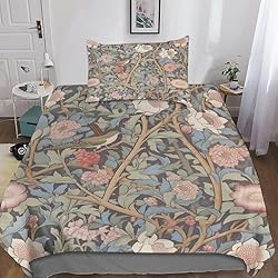 Nordicos Para Adolescentes William Morris Juego De Funda De Edredón 3D Funda Nórdica para Adolescentes Juego De Cama 3 Piezas Funda De Edredón Juego De 3 Piezas con Cierre De Cremallera Microfibra Suave Single(135x200cm)