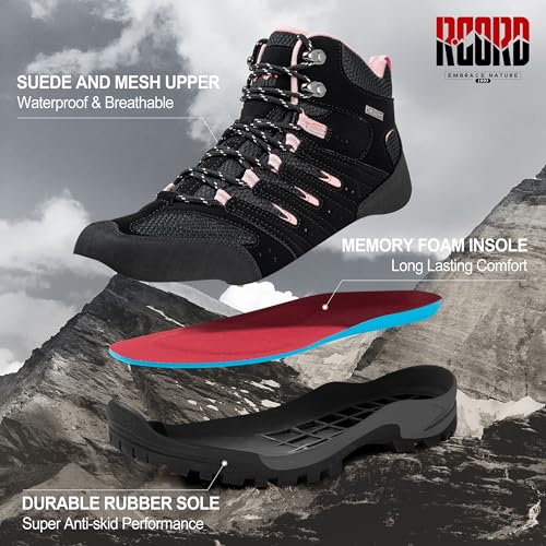 Image of R CORD Womens Hiking Boots Waterproof Slip-Resistant Cushioned Support Durable for Hiking, Travel, Rainy Days, Camping, and Outdoor Adventures