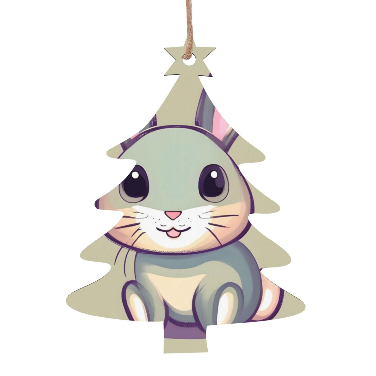 Cute Little Bunny Printed Christmas Wooden Pendants, Simple and Environmentally Friendly, Holiday decorationsã€‚