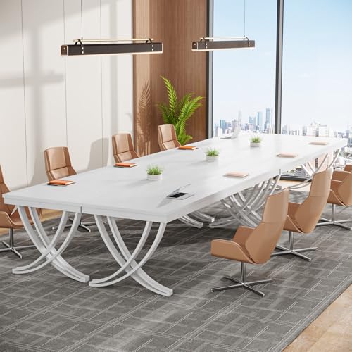 Tribesigns 6.5FT Conference Table for 6-8 People, 78 inch Long Rectangular Seminar Table with Strong Metal Frame, Business Furniture Boardroom Desk for Office Meeting Conference Room (4PCS, White)