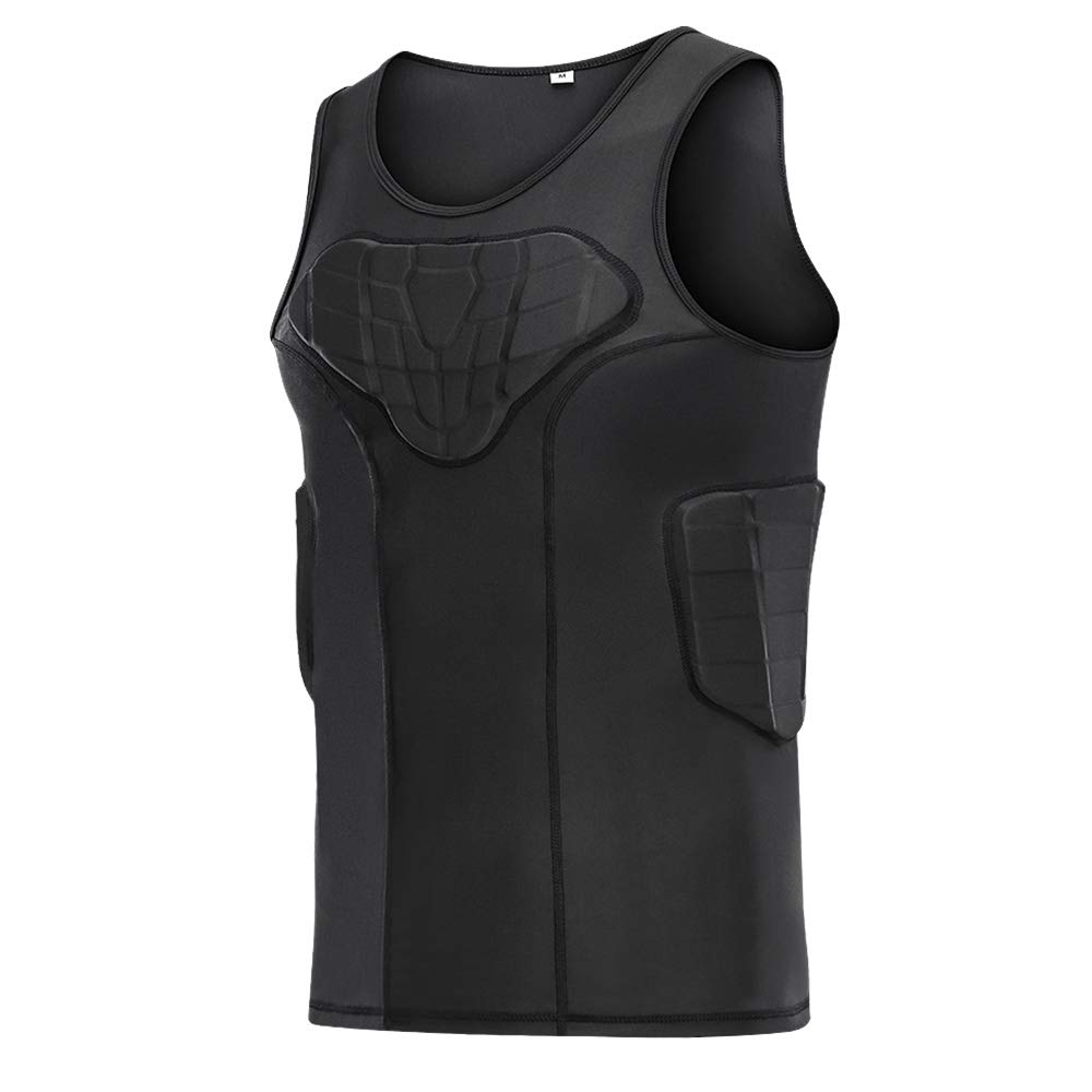 Men's Football Padded Compression Shirt Baseball Chest Protector Rib Protector Vest Heart Guard Sternum Undershirt for Rugby Soccer Hockey Paintball Shirt