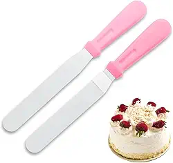 Kit 2 Espátulas de Alisar Quinar Bolo Chantily Ganache Decoração de Bolo Em Inox Espatula Angular e Reta (Rosa)