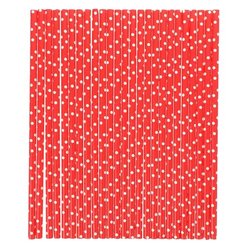 PRETYZOOM Pajillas desechables de papel rojo con puntos, 100 pcs miniatura 1