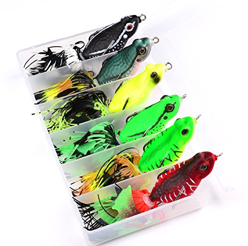 Afishup 6pcs Pack leurres de pêche Grenouille leurres de pêche artificiels flottants Topwater 13.81g 6.5cm Cover
