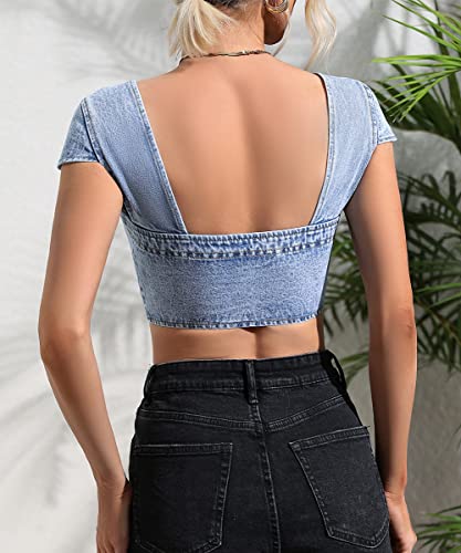 Denim Corset Top for Women Sexy Bustier Tube Top Button Jean Halter Tops Vest3