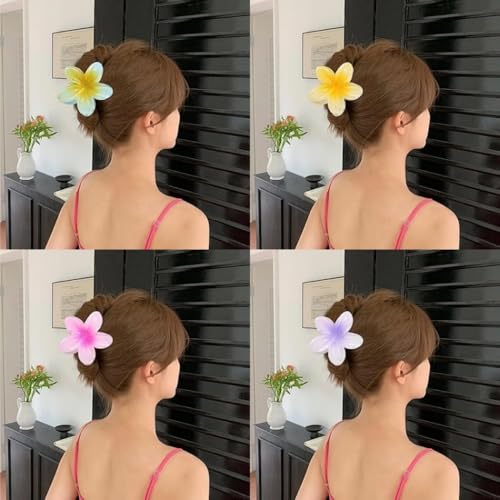 10 Pinzas para cabello Hawaiian Plumeria, clips en forma de garra con flores, antideslizantes para cabello grueso y fino, accesorios de playa para mujeres miniatura 2
