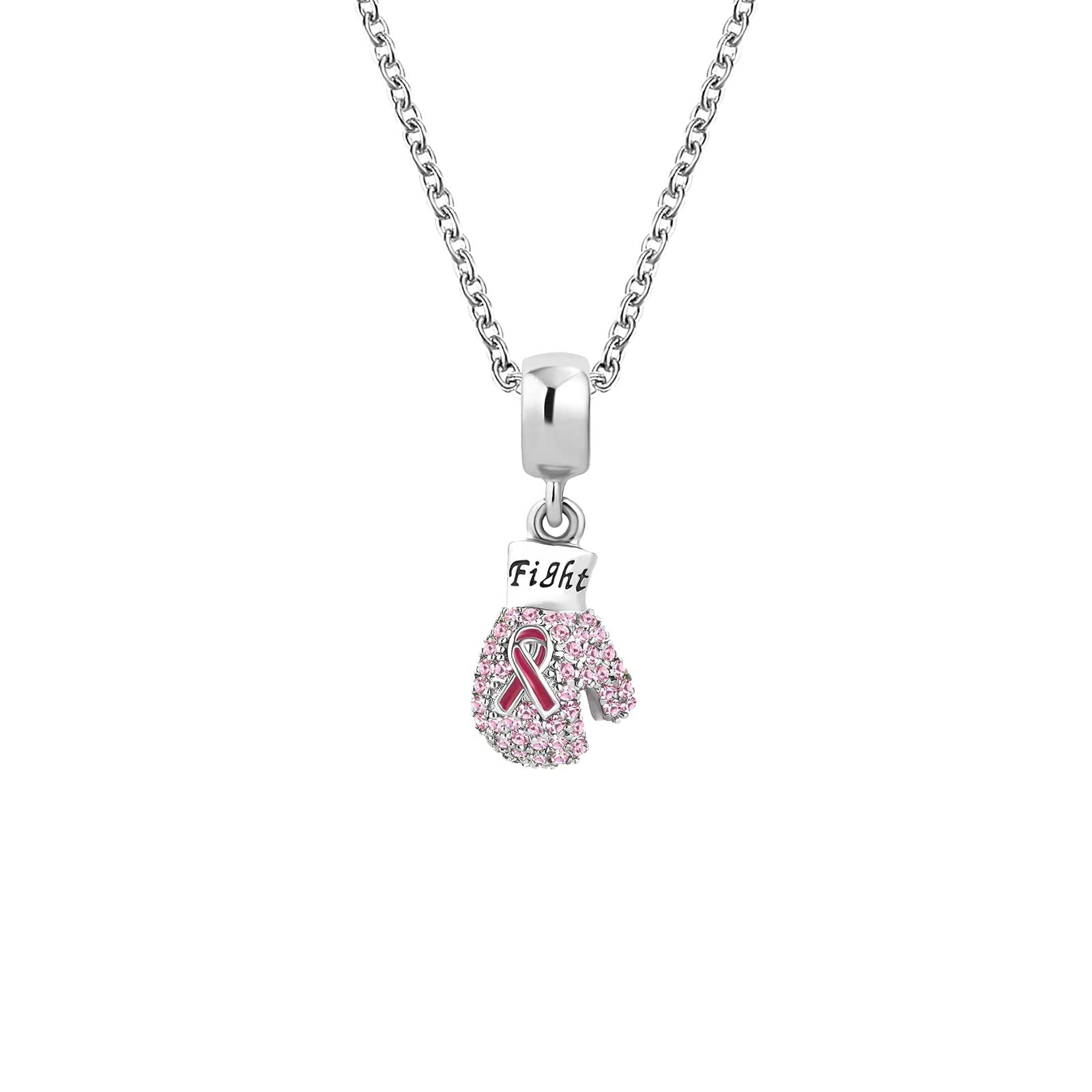 KunBeadJewelry 18 inch Womens Girls Fight Breast Cancer Awareness Charm Necklace