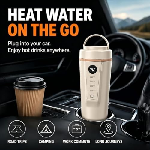 Image of 12V /24V Car Kettle, Portable Kettle for Hot Water (CREAM)