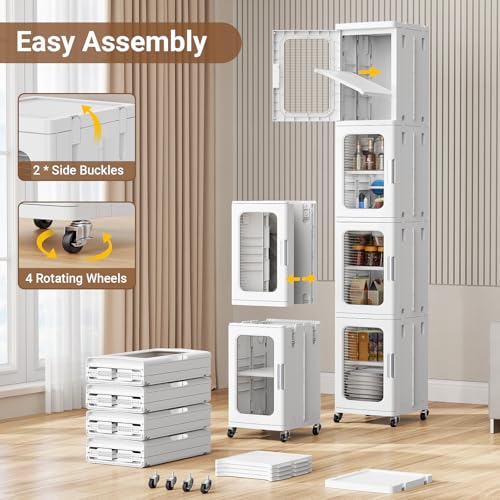 Image of BROVIEW 3-Tier Tall Narrow Storage Cabinet Organizer, Slim Bathroom Cabinets with Adjustable Shelves and Doors, Plastic Kitchen Pantry Organizers and Storages for Small Space, Laundry, White
