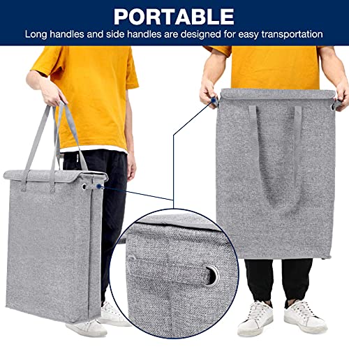 Slim Laundry Basket With Lid, Tall Thin Laundry Hamper With Handles, Waterproof Lining Narrow Dirty Clothes Hamper For Bathroom Bedroom Dorm Nursery Organization Storage (45L, Dark Grey) #TOP4