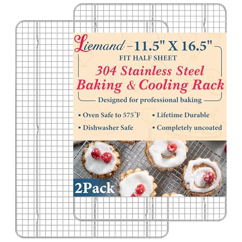 Image of Cooling Racks for Cooking and Baking - 11.5"x16.5" Oven Safe Premium Stainless Steel Heavy Duty Baking Rack Tight-Wire, Fits Half Sheet Pan for Roasting & Grilling & Cooking - Set of 2