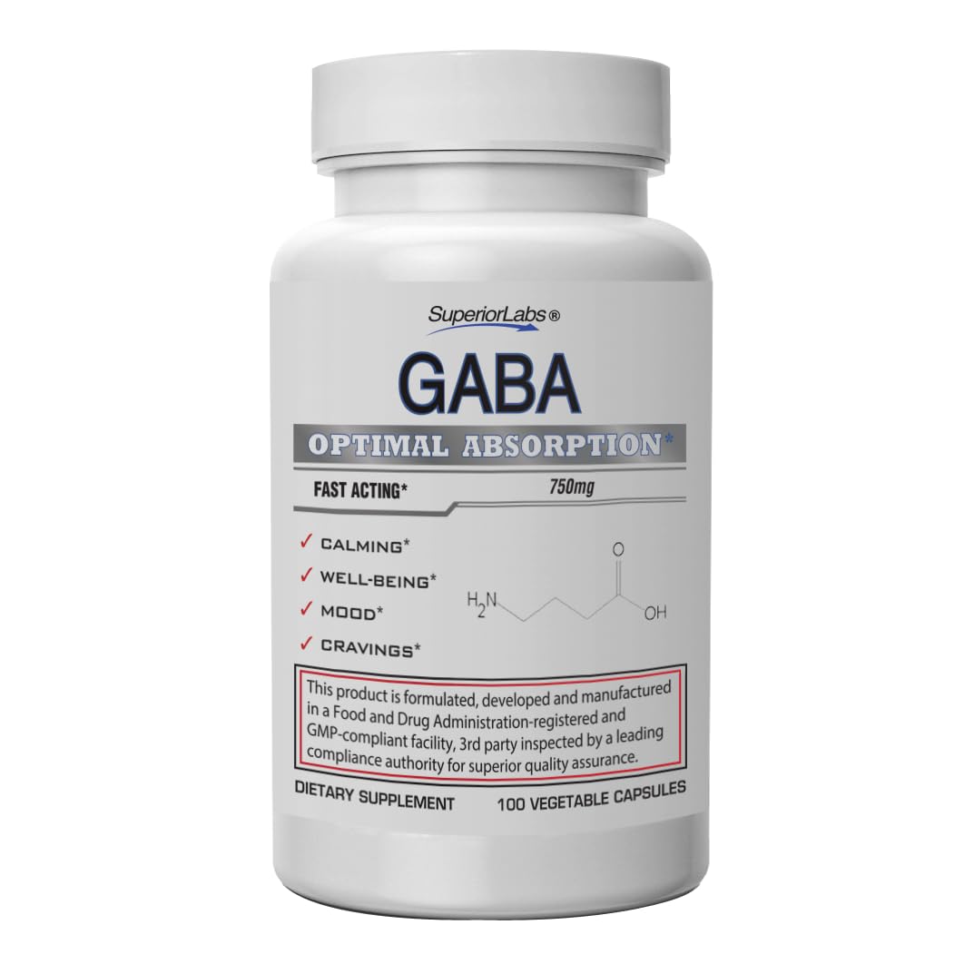- Superior Labs | GABA Supplement 750mg | Maximum Strength Mood Enhancement | Natural Relief of Simple Nervous Tension, Promotes Mood Balance, Sleep Quality, and Natural Brain Function*