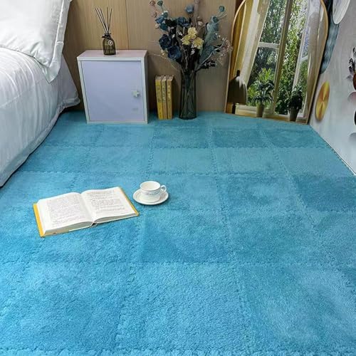 Tapis de sol puzzle emboîtable bleu | 50 dalles carrées moelleuses pour chambre