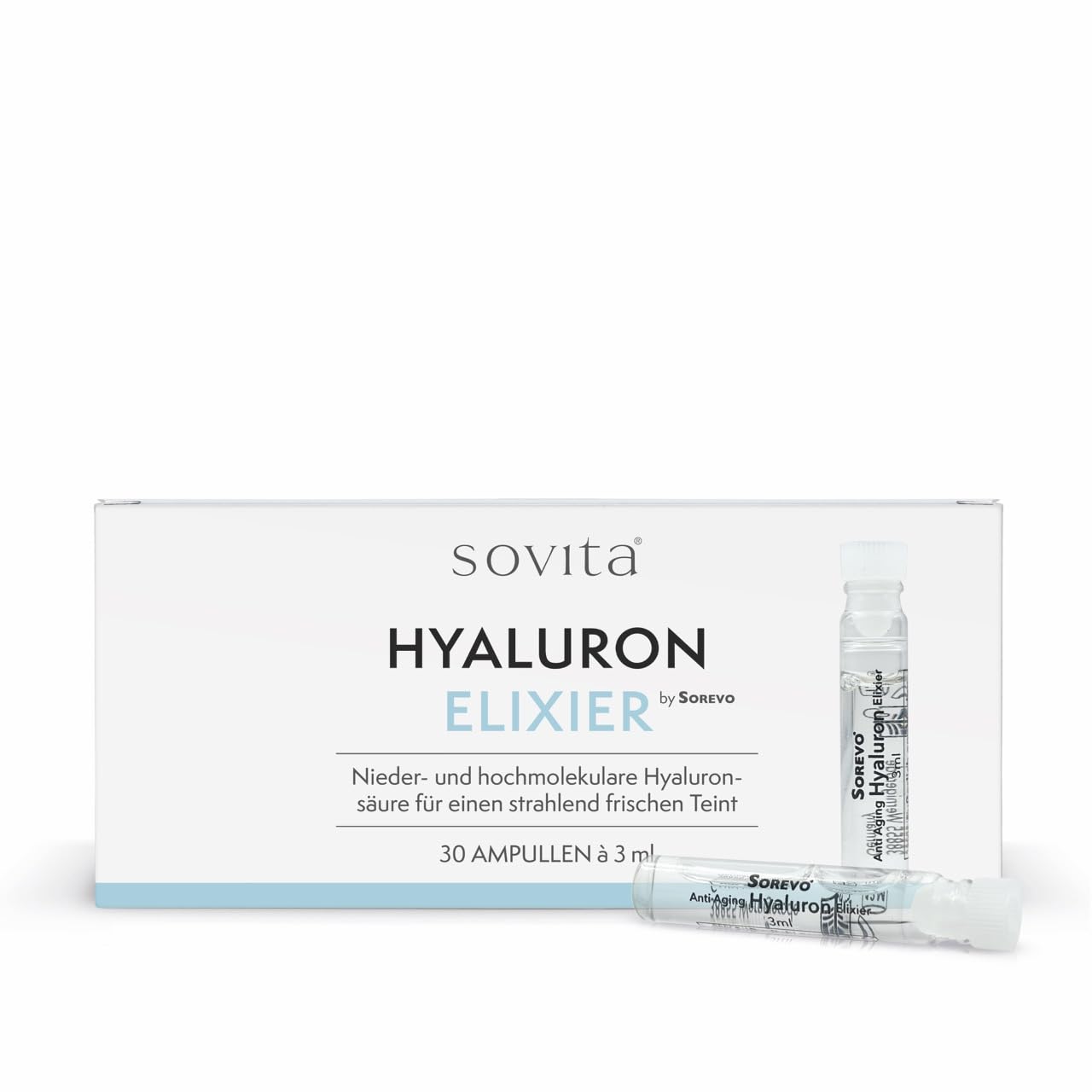 sovita Hyaluron Elixier mit Niacinamid gegen Falten | intensive Feuchtigkeitspflege mit Hyaluronsäure für straffe Haut | Anti-Aging Ampullen | 30 x 3 ml