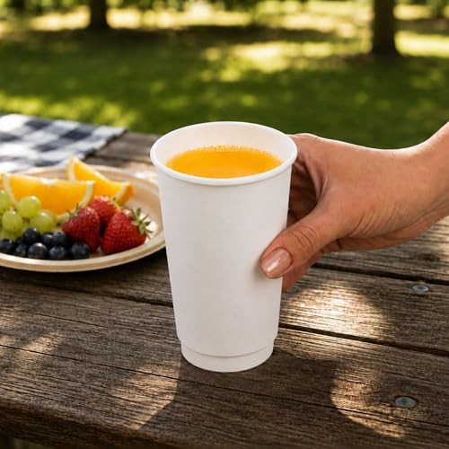 Image of Restaurantware 16 Ounce Disposable Cups, Pack of 25 Double Wall Hot Holders - Lids Sold Separately, Rippled Wall and White Paper Insulation, Ideal for Coffee, Hot Chocolate, Tea, and More