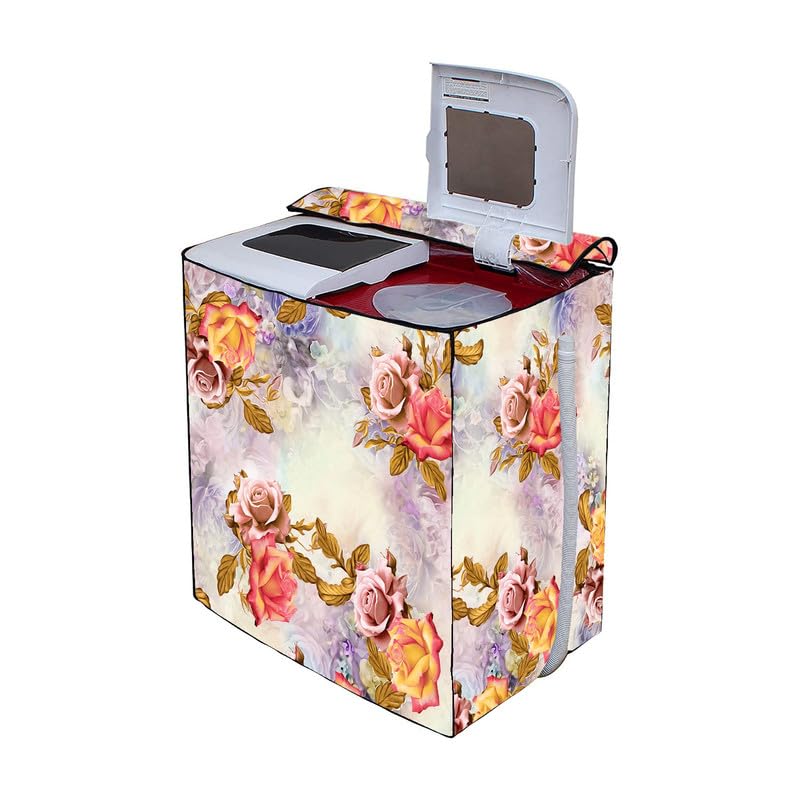 PVC Printed Semi Automatic Washing Machine Cover Compatible For Samsung, Lg, Whirlpool 6Kg, 6.2Kg, 6.5Kg, 7Kg, 7.2Kg, 7.5Kg, 8kg, 8.5kg | Waterproof & Dustproof Cover) (Gold)