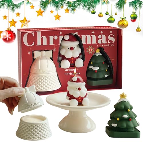 Fragancias navideñas - 3 en forma de campana con Papá Noel y árbol de Navidad para la decoración del hogar | Vela perfumada decoración de mesa navideña | para adultos, familia, amigos, mujeres