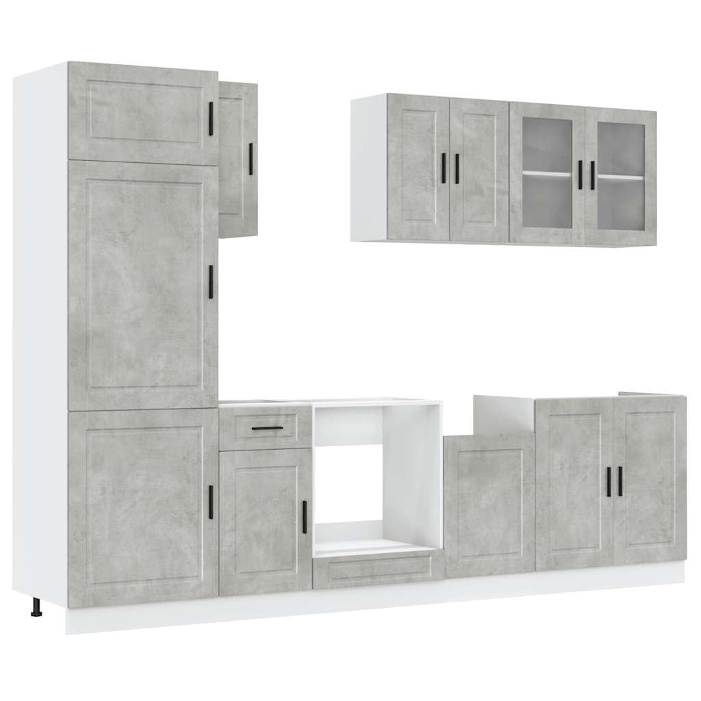 ACAGALA Set di mobili da cucina, 8 pezzi, blocco da cucina regolabile, in legno grigio cemento, angolo cottura da incasso, cucina completa, mobiletto da cucina, armadietto da cucina, pensile, senza