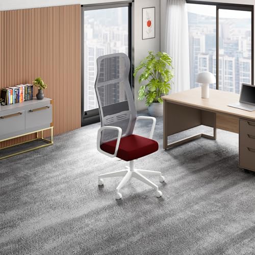 Image of Interio by Godrej Vurv Chair Mesh High Back Ergonomic Work from Home /Revolving Study Chair, 1 Year Warranty, Height Adjustable | Heavy Duty Polypropylene Base | DIY Installation (Red)