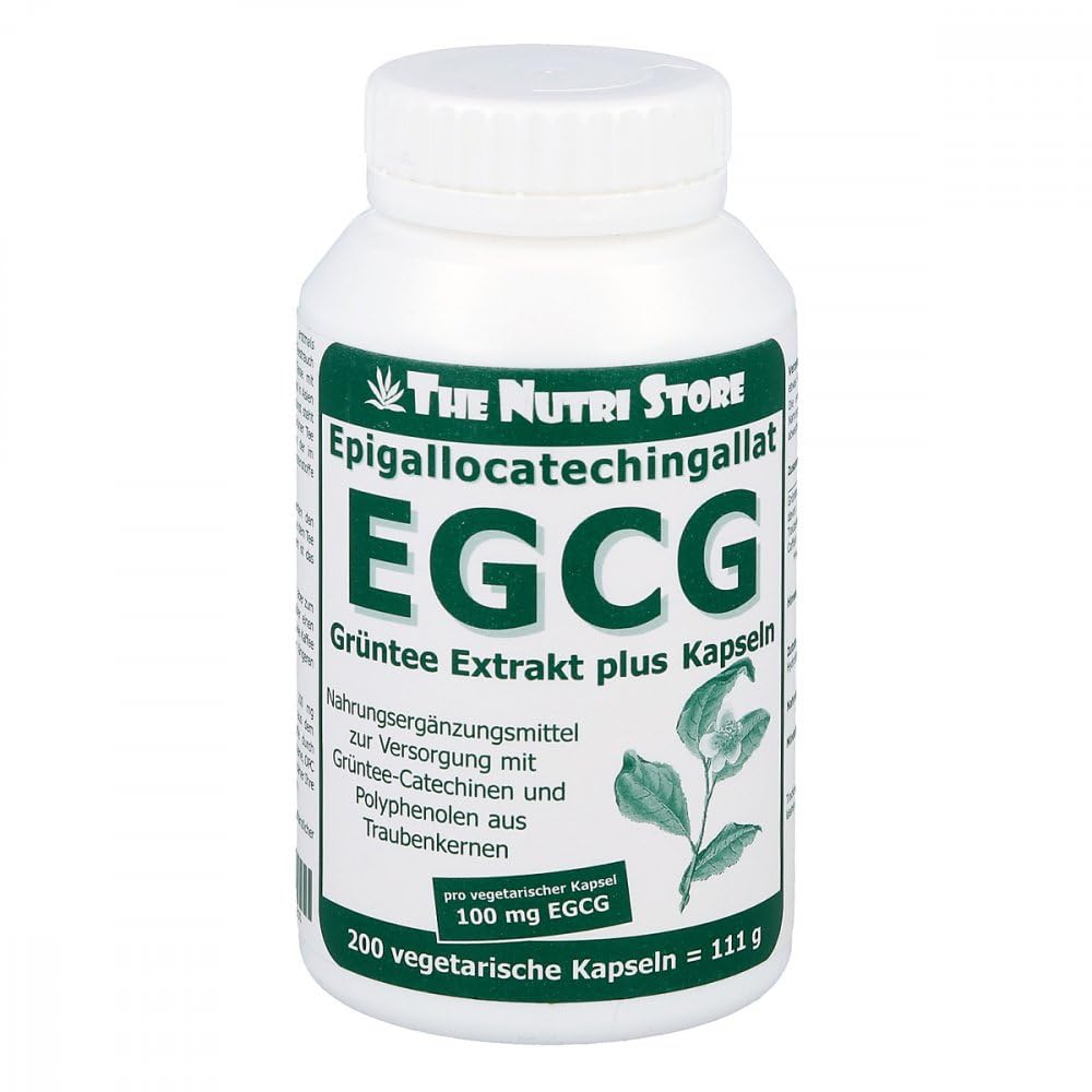 EGCG 100 mg Grüntee Extrakt plus vegane Kapsel 200 Stk. zur Versorgung mit Grüntee-Catechinen und Polyphenolen aus Traubenkernen