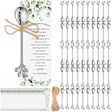 Tioncy 50 Pcs Wedding Favors for Guests Tea Spoons 4.9 Inch Silver Stainless Steel Leaf Dessert Teaspoon Tea Coffee Party Favors with Thank You Cards for Wedding Bridal Shower Party Gift Souvenir