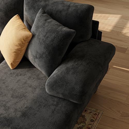 Image of Txtin's Sleeper Sofa with Pull Out Couch Bed | 112 Inch Couches for Living Room | U-Shaped Convertible Sofa Bed | Chenille Black