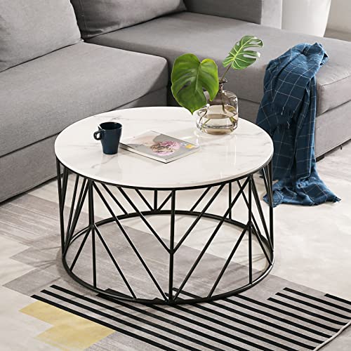 YCWZKJ Mesa de Centro Redonda para Sala de Estar, Mesa de sofá, Mesa de té con Tablero de Piedra sinterizada y Marco de Metal Resistente, Mesa de Centro Decorativa Moderna para Sala de es