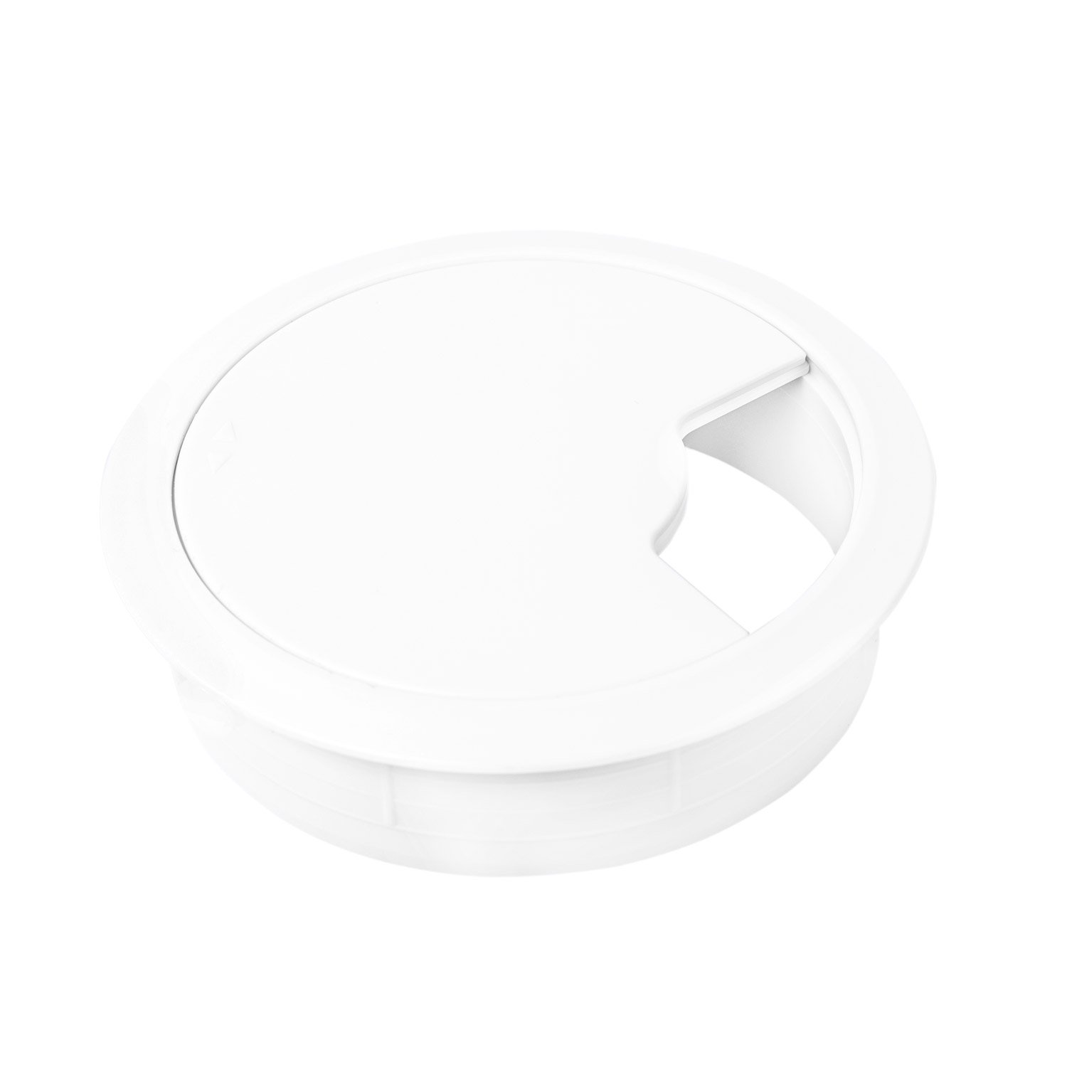 Gedotec Scrivania per canaline in robusta plastica ABS | 2 pezzi fori per cavi rotondi da 80 mm | Entrata | presa per cavi bianca opaca | canalina per cavi da inserire a pressione