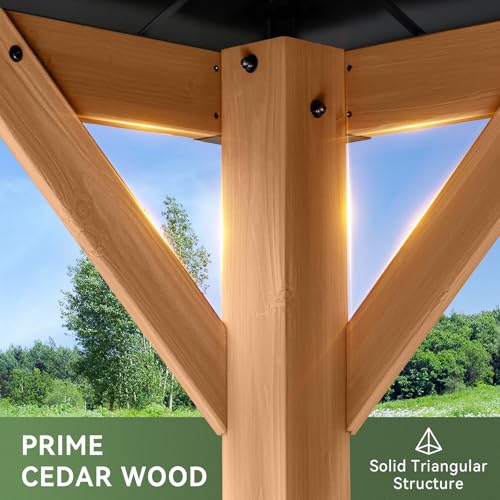 Image of Aoxun 10' x 12' Outdoor Wood Gazebo, Hardtop Gazebo Permanent Wooden Pavilion with Galvanized Steel Double Roof, for Patio, Garden, Deck, Cedar Wood, Natural