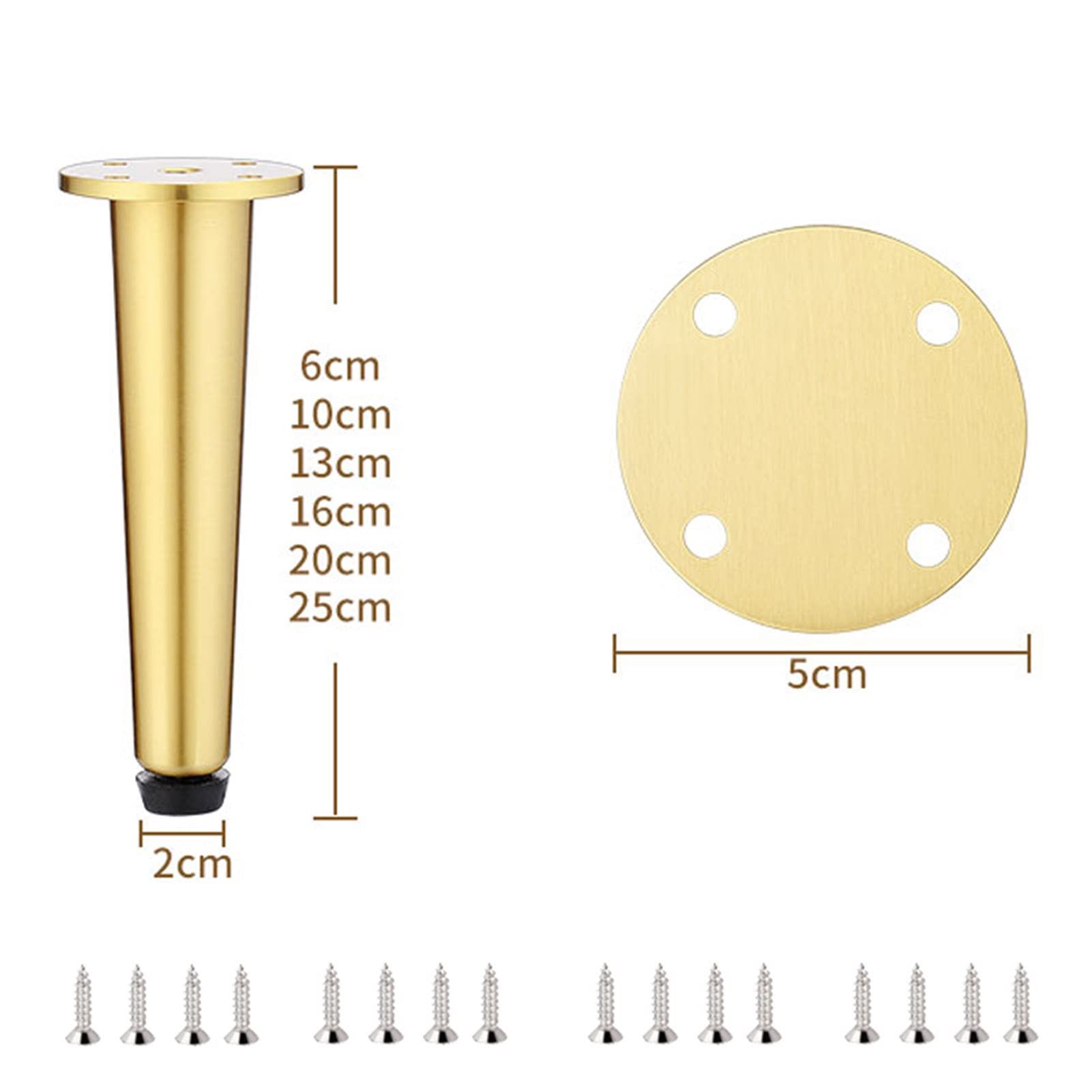 Lot de 4 Pieds d'armoire Droits, Pieds de Support de Meubles de Remplacement, pour Tables Basses, armoires, armoires de télévision, Pieds en métal doré/10 pouces/25 cm
