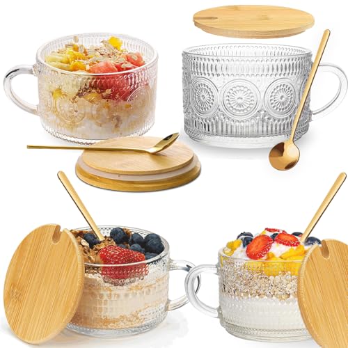 JORMEY 14 Oz Vintage Coffee Mugs Set, 4pcs Clear Embossed