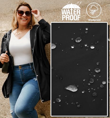 Hanna Nikole Women's Plus Size Waterproof Raincoat Lightweight Windbreaker Hooded Jacket with Pockets3