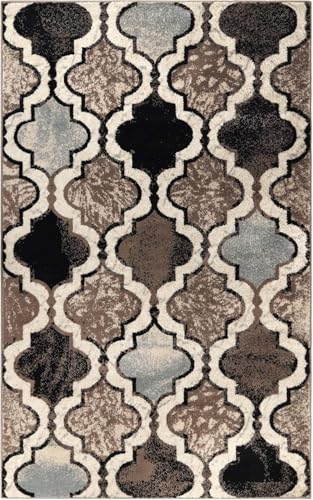 Superior Indoor Large Area Rug, Jute Backed, Perfect for Living/ Dining Room, Bedroom, Office, Kitchen, Entryway, Modern Geometric Trellis Floor Decor, Viking Collection, 5' x 8', Ivory