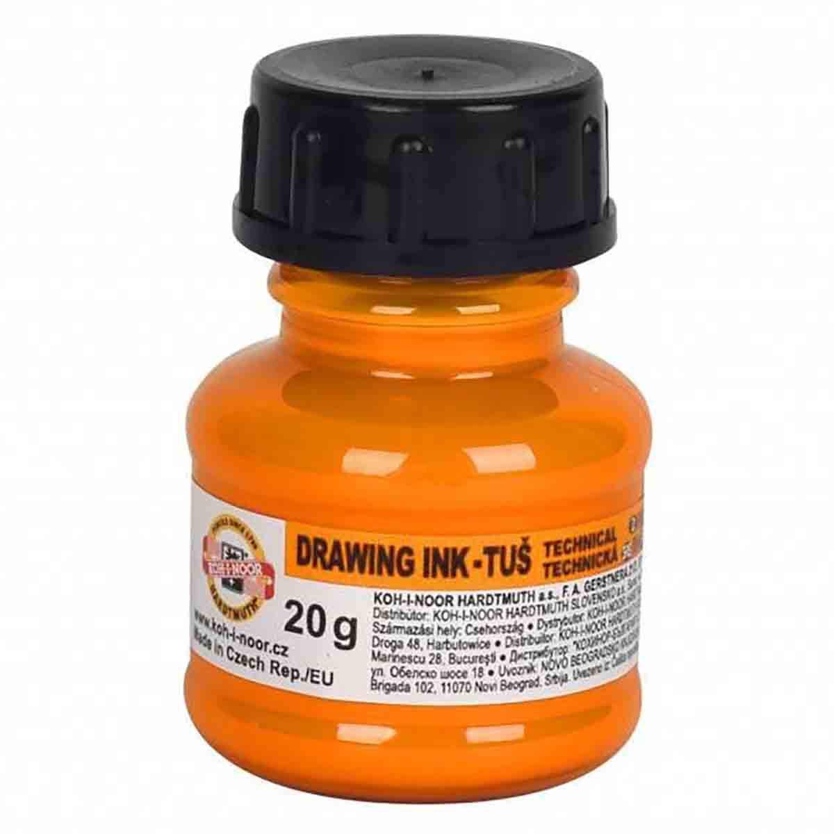 Koh-I-Noor Fluorescent Orange Hardtmuth Waterproof Drawing Indian Ink 20G