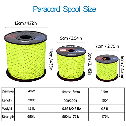 Werewolves Reflective 550 Paracord - 100% Nylon, Rope Roller, 7 Strand Utility Parachute Cord For Camping Tent, Outdoor Packaging (Reflective Neon Yellow, 100Feet) #TOP2