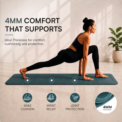 Image of Arrowmax 4mm Yoga Mat with Carry Cover for Men & Women, Anti-Skid Exercise Mat for Yoga, Pilates, Meditation, Stretching & Home Workout, Lightweight Portable Fitness Mat (GREEN)