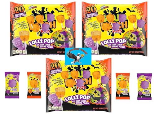 SourPatch Halloween Trick or Treat Candy Lollipops Suckers with Sour Candy Dipping Powder 60 Count