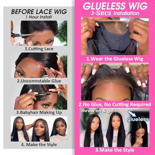 Aminow Kinky Straight Wear And Go Glueless Wig Pre Plucked Pre Cut 4X4 Synthetic Lace Front Wigs For Black Women Soft & Natural As Human Hair 22 Inch Natural Black thumb #1
