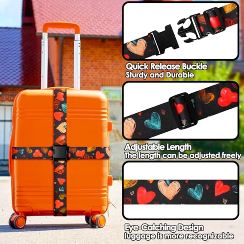 Image of Gutsdoor Luggage Straps for Suitcases Adjustable Travel Belt, Connector Holds Suitcase Bright Colorful Identifiers Travel Bag Accessories (Heart Black)
