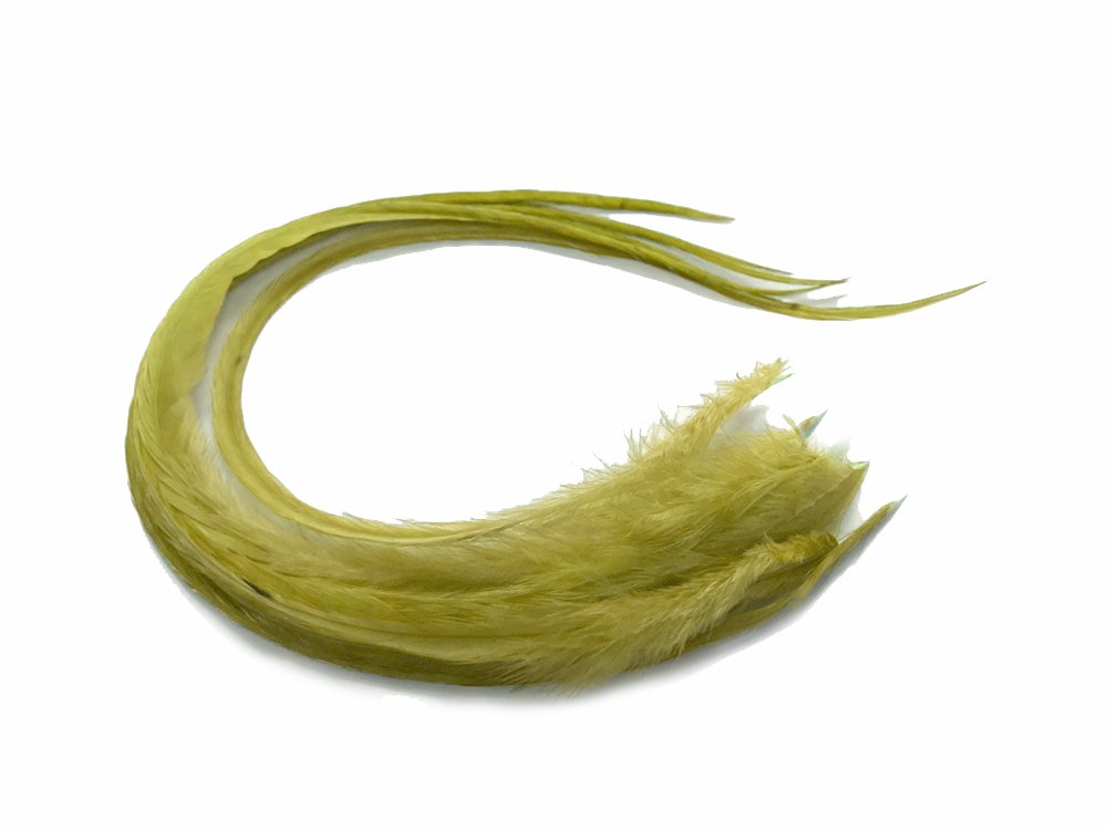Moonlight Feather, Hair Extension Feathers - Solid Olive Thick Long Rooster Hair Extension Feathers - 7-11 Inches Long - 6 Pieces Per Pack