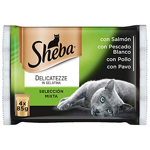 Sheba Multipack de 4 bolsitas Delicatezze para gatos de selección mixta en gelatina (Pack de 13)