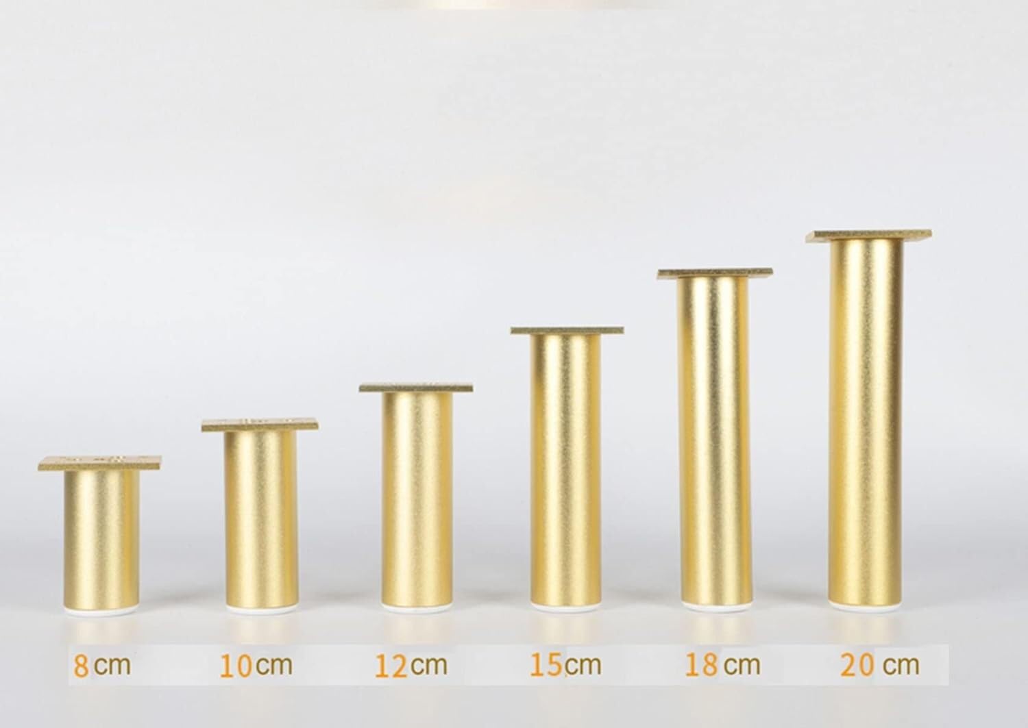 Juego de patas ajustables de metal para muebles de baño, patas de muebles de aluminio con tornillos, acabado dorado (20 cm, 18 cm)