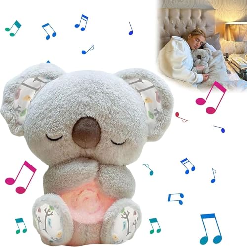 YJWZ Koala Para Aliviar La Ansiedad,Nutria Bebe Dormir Que Respira,Peluche Ansiedad Dormir,Bebé Durmiendo Koala Juguete Con Música Luces Y Movimientos De Respiración Ayuda Para Dormir