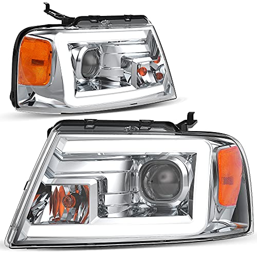 AUTOSAVER88 LED DRL Headlights Assembly Compatible with 2004-2008 04-08 FORD F150 Headlamp Replacement Pair Chrome Housing (NOT Compatible with 2004 F150 Heritage Flareside Beds Models)